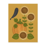 Prim Autumn Crow Pumpkin and Sunflowers postcards