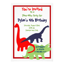 Primary Colours Dinosaur Birthday Party Invitation
