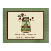 Primitive Gingerbread Man Candy Canes Recipe Cards Post Cards