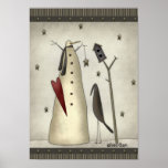 Primitive Snowman, Birdhouse, Crow posters