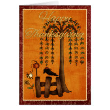 Primitive Tree/Scene Happy Thanksgiving Card