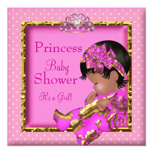 Princess African American Baby Shower Pink Custom Invite