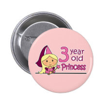 Princess Age 3 Pinback Button