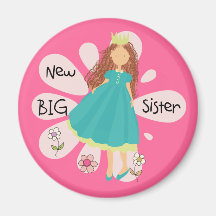 Princess Big Sister Brown Hair Refrigerator Magnet