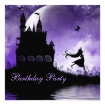 Princess & Castle Girls Purple Birthday Party Personalized Invitations