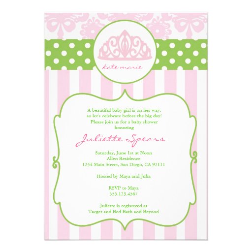 Princess Crown Baby Shower Invitations Pink Green