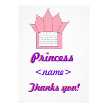 Princess Crown Fifth Birthday party Thank You Card Custom Invitation