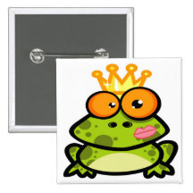 Princess Frog with Golden Crown Pinback Buttons