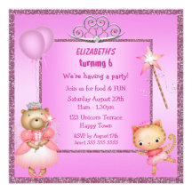 Princess Kitty & Bear, Tiara & Glitter Invites