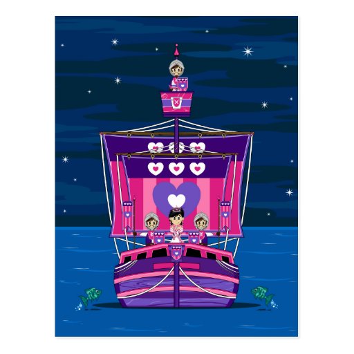 Princess & Knights on Mediaeval Ship Postcard