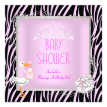 Princess Pink Baby Shower Girl Tiara Zebra Black Personalised Invitations
