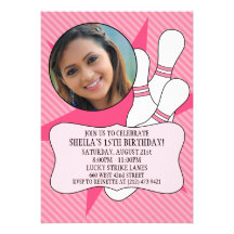 Princess Pink No Time To Spare Bowling Party Photo Custom Invite