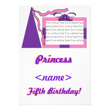 Princess Pink/Purple Hat Fifth Birthday Party Invi Invitation