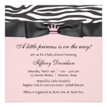 Princess Tiara Pink Zebra Girl Baby Shower Announcements