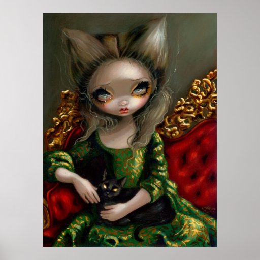 Princess with a Black Cat gothic rococo Art Print
