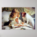 Print: Breakfast in Bed: Girl, Fox Terrier & Kitty