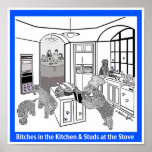 Print:  Wheaten Terrier: "Studs at the Stove"