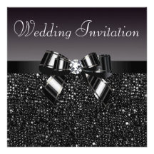 Printed Black Sequins, Bow & Diamond Wedding Custom Invitation