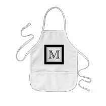 Printed Custom Monogram. Black and Pale Grey. Apron
