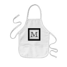 Printed Custom Monogram. Black and Pale Grey. Apron