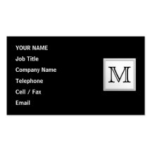 Printed Custom Monogram. Black and Pale Grey. Business Card Template