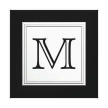 Printed Custom Monogram. Black and Pale Grey. Gallery Wrapped Canvas