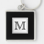 Printed Custom Monogram. Black and Pale Grey. Key Chains