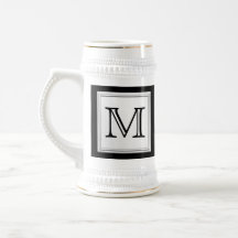 Printed Custom Monogram. Black and Pale Grey. Coffee Mug