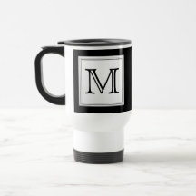 Printed Custom Monogram. Black and Pale Grey. Mugs