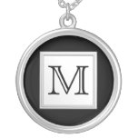 Printed Custom Monogram. Black and Pale Grey. Pendants