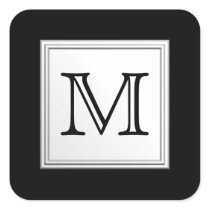 Printed Custom Monogram. Black and Pale Grey. Square Sticker
