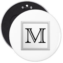 Printed Custom Monogram. Black and White. Buttons