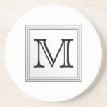 Printed Custom Monogram. Black and White. Beverage Coasters