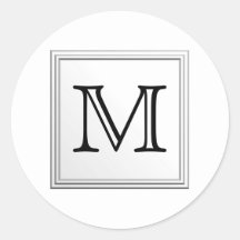 Printed Custom Monogram. Black and White. Round Sticker