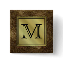 Printed Custom Monogram Image. Brown. Button