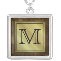 Printed Custom Monogram Image. Brown. Personalised Necklace