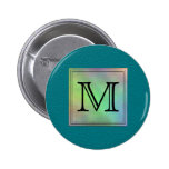 Printed Custom Monogram Image on Teal Pattern. Pinback Buttons