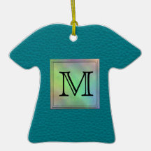 Printed Custom Monogram Image on Teal Pattern. Christmas Ornament
