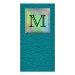 Printed Custom Monogram Image on Teal Pattern. Customized Photo Card