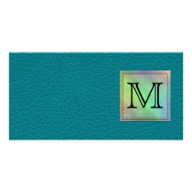Printed Custom Monogram Image on Teal Pattern. Customised Photo Card