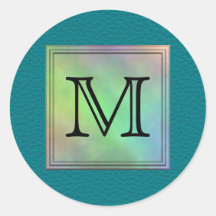 Printed Custom Monogram Image on Teal Pattern. Stickers