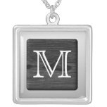 Printed Pattern and Custom Letter. Black and White Personalized Necklace