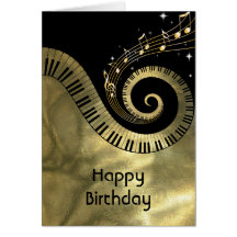 Printed  Piano Keys and Gold Music Notes Card