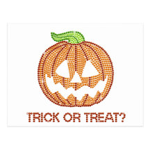 Printed Rhinestone Pumpkin Trick or Treat Postcards