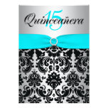 PRINTED RIBBON Aqua Silver Black Quinceanera Custom Invitation