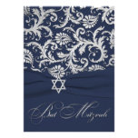 PRINTED RIBBON Navy, Silver Damask Bat Mitzvah Personalized Announcement