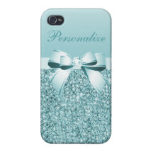 Printed Teal Blue Sequins, Bow & Diamond iPhone 4/4S Covers