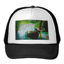 pristine lake and the boat 2 trucker hats