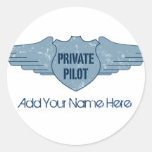 Private Pilot Blue Wings Round Sticker