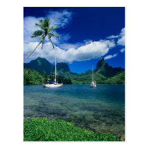 Private yachts anchored in Opunohu Bay on the Post Cards
